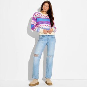Open Box - Wild Fable - Women's Pullover Sweater - Wild Fable Floral S Blue